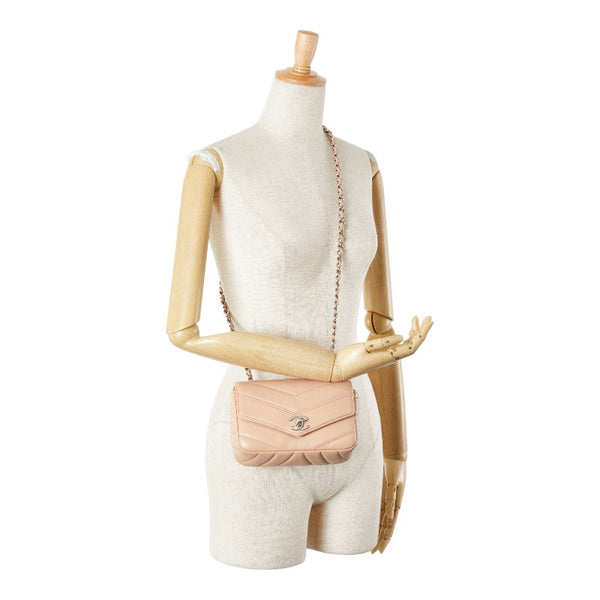 シャネル シェブロン ココマーク チェーン ショルダーバッグ ベージュ シルバー キャビアスキン レディース CHANEL 【中古】