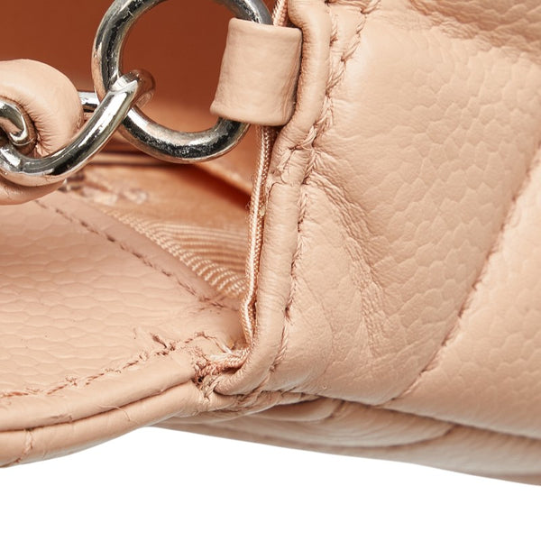 シャネル シェブロン ココマーク チェーン ショルダーバッグ ベージュ シルバー キャビアスキン レディース CHANEL 【中古】