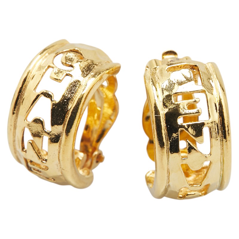 シャネル CHANEL ロゴ ハーフ フープ イヤリング ゴールド メッキ レディース CHANEL 【中古】