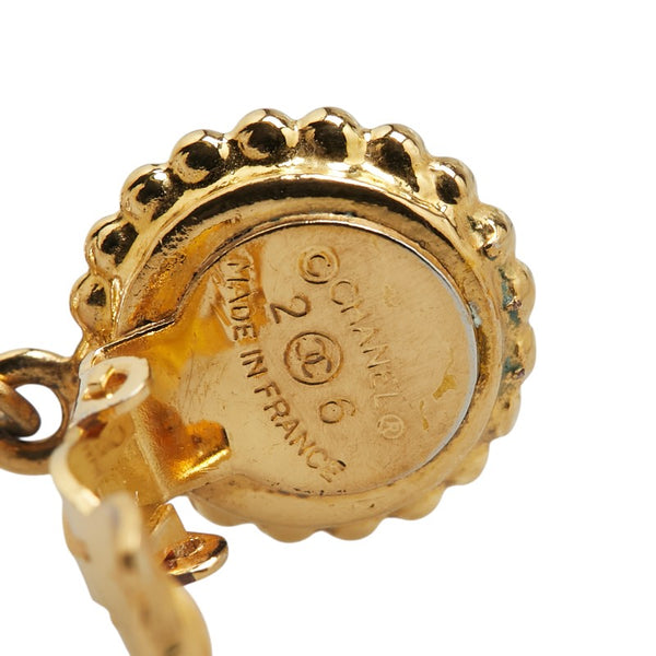 シャネル クローバー 四つ葉 モチーフ ティアドロップ スイング イヤリング ゴールド ブラック メッキ フェイクパール レディース CHANEL 【中古】