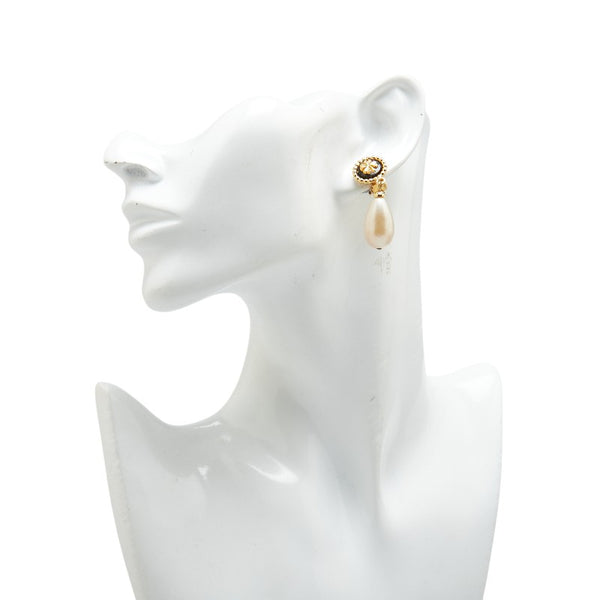 シャネル クローバー 四つ葉 モチーフ ティアドロップ スイング イヤリング ゴールド ブラック メッキ フェイクパール レディース CHANEL 【中古】