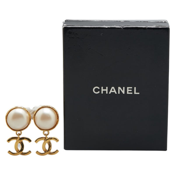 シャネル ヴィンテージ ココマーク スイング イヤリング ゴールド メッキ フェイクパール レディース CHANEL 【中古】