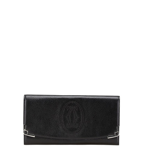 カルティエ マルチェロ 長財布 ブラック レザー メタル レディース CARTIER 【中古】