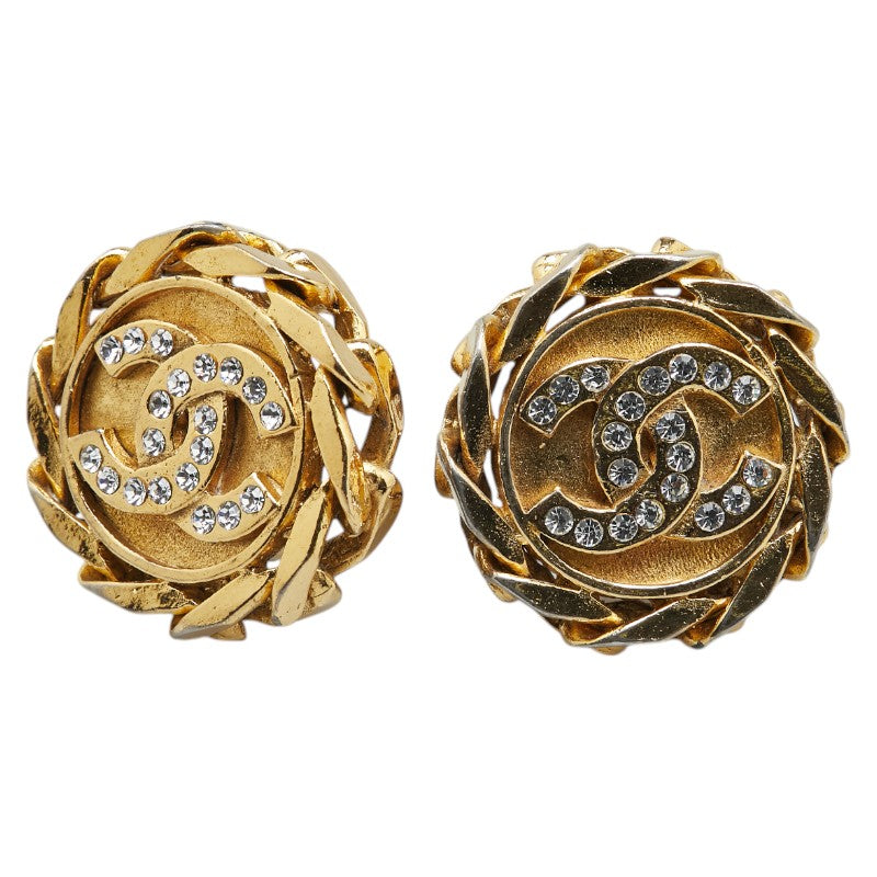 シャネル ココマーク ラインストーン ラウンド  イヤリング ゴールド メッキ レディース CHANEL 【中古】