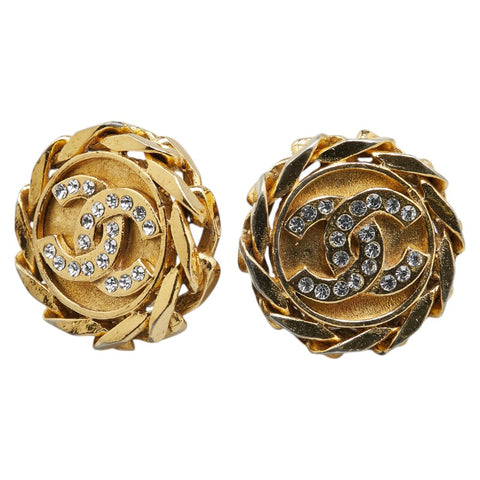 シャネル ココマーク ラインストーン ラウンド  イヤリング ゴールド メッキ レディース CHANEL 【中古】