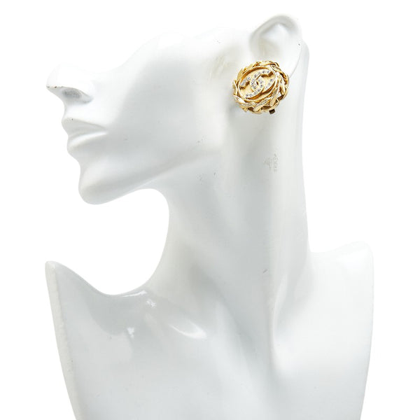 シャネル ココマーク ラインストーン ラウンド  イヤリング ゴールド メッキ レディース CHANEL 【中古】