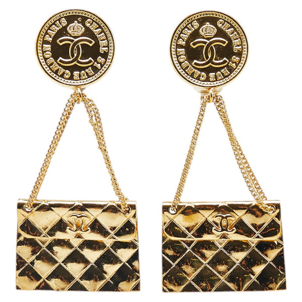 シャネル ヴィンテージ ココマーク 31 RUE CAMBON PARIS マトラッセ バッグモチーフ イヤリング スイング ゴールド メッキ レディース CHANEL 【中古】