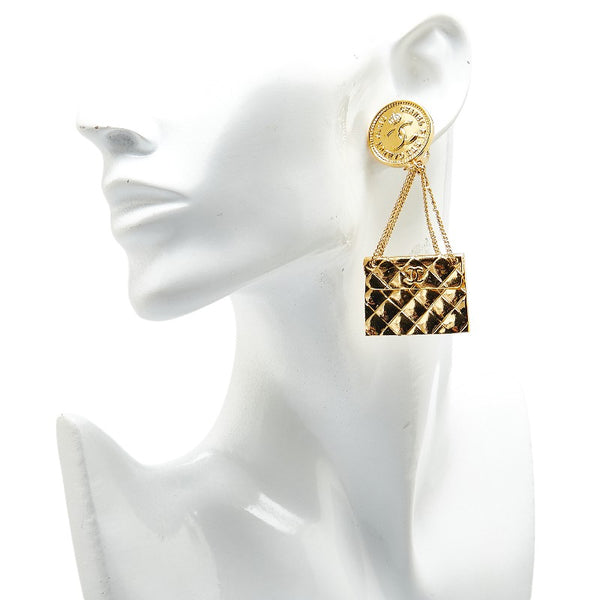 シャネル ヴィンテージ ココマーク 31 RUE CAMBON PARIS マトラッセ バッグモチーフ イヤリング スイング ゴールド メッキ レディース CHANEL 【中古】
