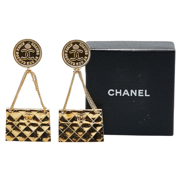 シャネル ヴィンテージ ココマーク 31 RUE CAMBON PARIS マトラッセ バッグモチーフ イヤリング スイング ゴールド メッキ レディース CHANEL 【中古】