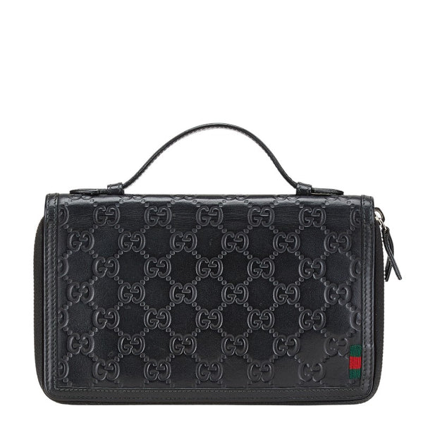 グッチ グッチシマ トラベルケース 長財布 ラウンドファスナー 395474 ブラック レザー メンズ GUCCI 【中古】