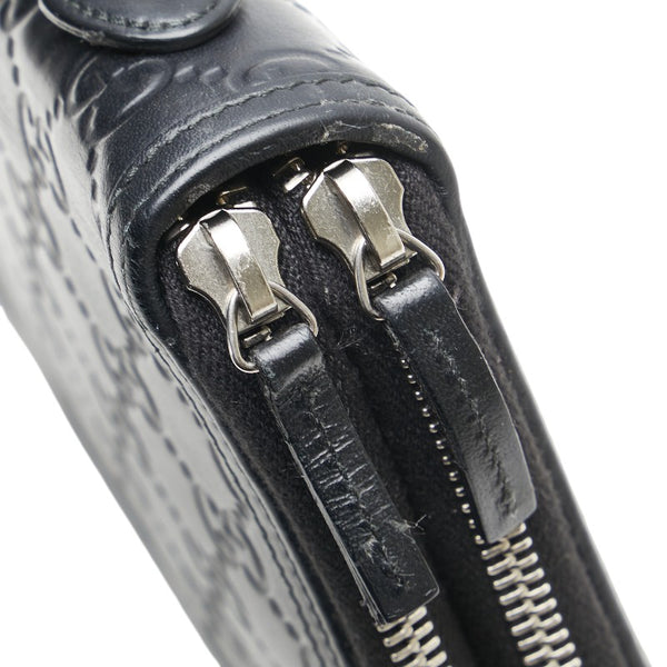 グッチ グッチシマ トラベルケース 長財布 ラウンドファスナー 395474 ブラック レザー メンズ GUCCI 【中古】