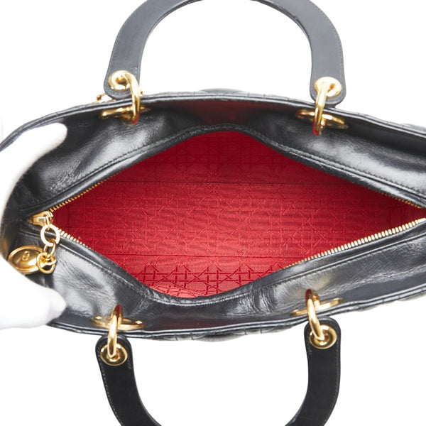 ディオール カナージュ レディディオール ラージ ハンドバッグ ブラック ラムスキン レディース Dior 【中古】