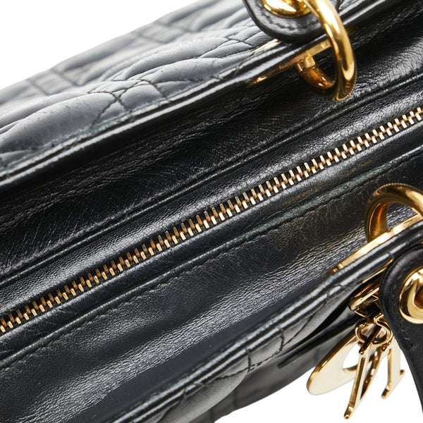 ディオール カナージュ レディディオール ラージ ハンドバッグ ブラック ラムスキン レディース Dior 【中古】