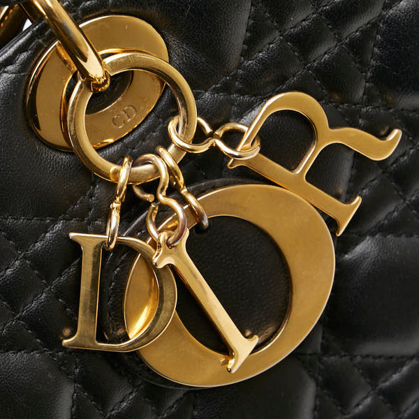 ディオール カナージュ レディディオール ラージ ハンドバッグ ブラック ラムスキン レディース Dior 【中古】