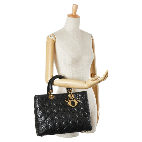 ディオール カナージュ レディディオール ラージ ハンドバッグ ブラック ラムスキン レディース Dior 【中古】