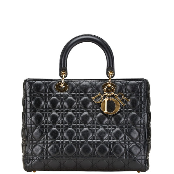ディオール カナージュ レディディオール ラージ ハンドバッグ ブラック ラムスキン レディース Dior 【中古】