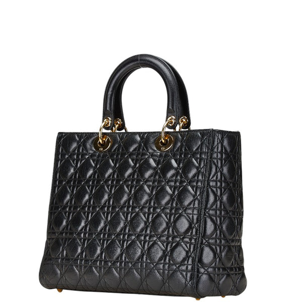 ディオール カナージュ レディディオール ラージ ハンドバッグ ブラック ラムスキン レディース Dior 【中古】