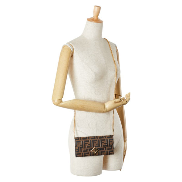 フェンディ FFダイアモンド チェーンウォレット 8M0365 ブラウン ブラック レザー レディース FENDI 【中古】