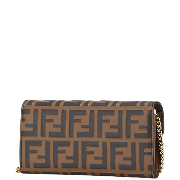フェンディ FFダイアモンド チェーンウォレット 8M0365 ブラウン ブラック レザー レディース FENDI 【中古】