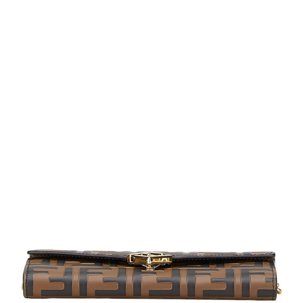 フェンディ FFダイアモンド チェーンウォレット 8M0365 ブラウン ブラック レザー レディース FENDI 【中古】