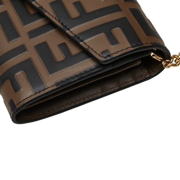 フェンディ FFダイアモンド チェーンウォレット 8M0365 ブラウン ブラック レザー レディース FENDI 【中古】