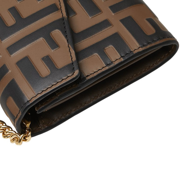フェンディ FFダイアモンド チェーンウォレット 8M0365 ブラウン ブラック レザー レディース FENDI 【中古】