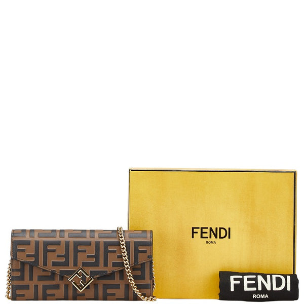 フェンディ FFダイアモンド チェーンウォレット 8M0365 ブラウン ブラック レザー レディース FENDI 【中古】