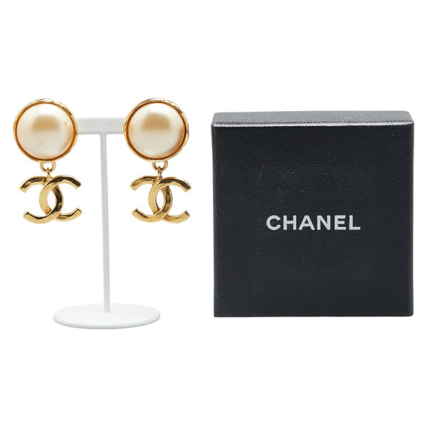 シャネル ヴィンテージ ココマーク イヤリング スイング ゴールド メッキ フェイクパール レディース CHANEL 【中古】