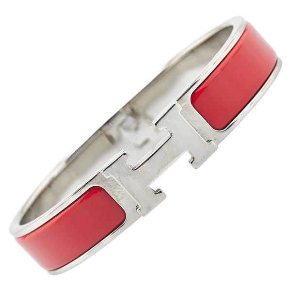 エルメス クリックH PM ブレスレット シルバー レッド メタル レディース HERMES 【中古】
