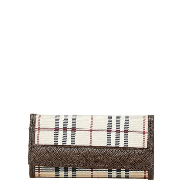 バーバリー ノバチェック キーケース 5連 ベージュ ブラウン キャンバス レザー レディース BURBERRY 【中古】