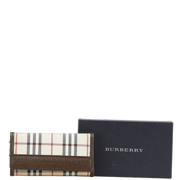 バーバリー ノバチェック キーケース 5連 ベージュ ブラウン キャンバス レザー レディース BURBERRY 【中古】