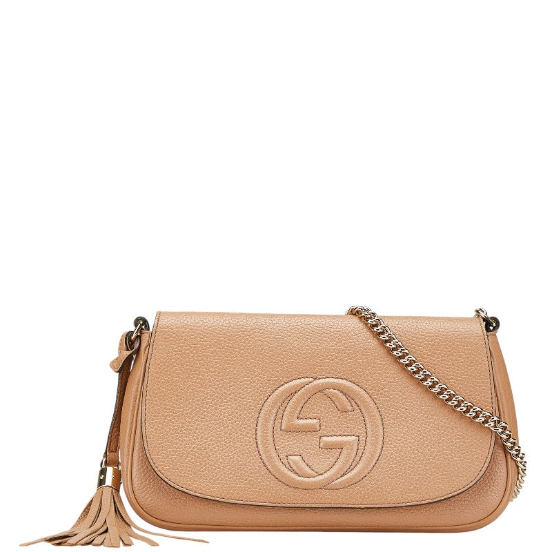 グッチ インターロッキングG  ソーホー 斜め掛け チェーンショルダーバック 536224 ベージュ レザー レディース GUCCI 【中古】