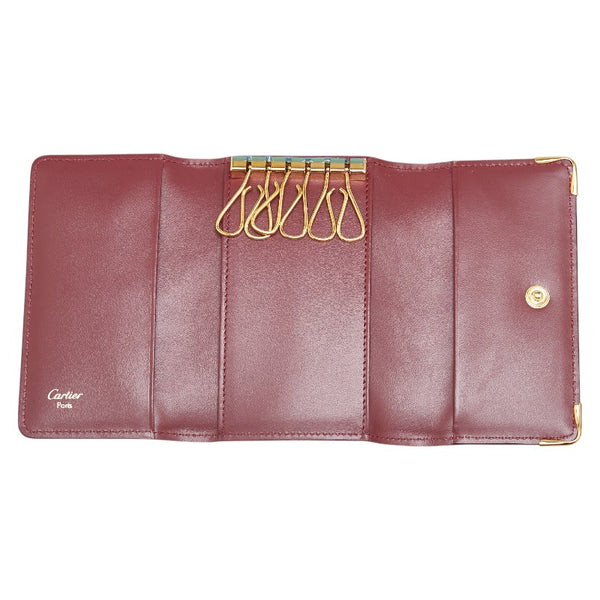 カルティエ マストライン キーケース 6連 ワインレッド レザー レディース CARTIER 【中古】