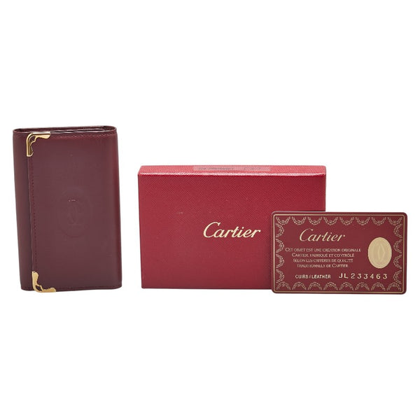 カルティエ マストライン キーケース 6連 ワインレッド レザー レディース CARTIER 【中古】
