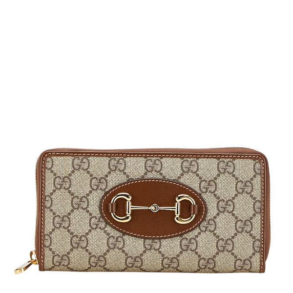 グッチ GGスプリーム ホースビット 1955 ラウンドファスナー 長財布 621889 ベージュ ブラウン PVC レザー レディース GUCCI 【中古】