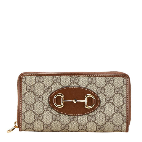 グッチ GGスプリーム ホースビット 1955 ラウンドファスナー 長財布 621889 ベージュ ブラウン PVC レザー レディース GUCCI 【中古】