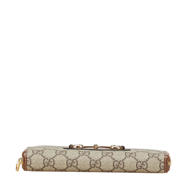 グッチ GGスプリーム ホースビット 1955 ラウンドファスナー 長財布 621889 ベージュ ブラウン PVC レザー レディース GUCCI 【中古】