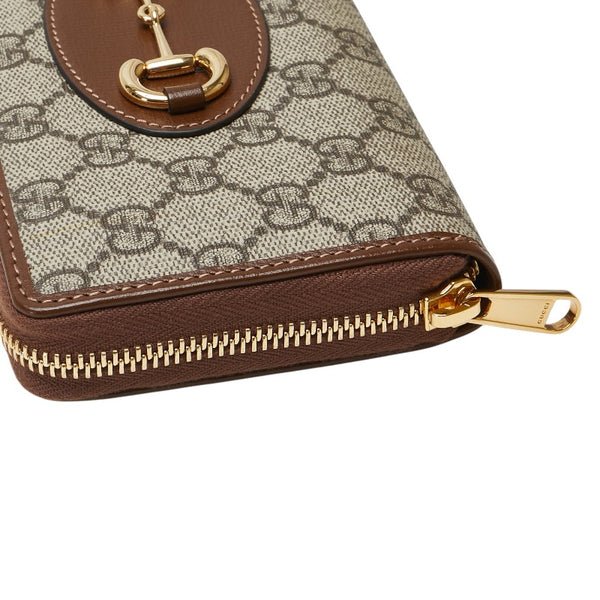 グッチ GGスプリーム ホースビット 1955 ラウンドファスナー 長財布 621889 ベージュ ブラウン PVC レザー レディース GUCCI 【中古】