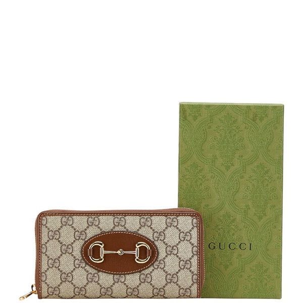 グッチ GGスプリーム ホースビット 1955 ラウンドファスナー 長財布 621889 ベージュ ブラウン PVC レザー レディース GUCCI 【中古】