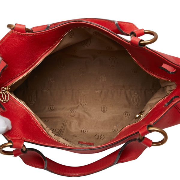 カルティエ マルチェロ パンチングロゴ ハンドバッグ トートバッグ レッド レザー レディース CARTIER 【中古】