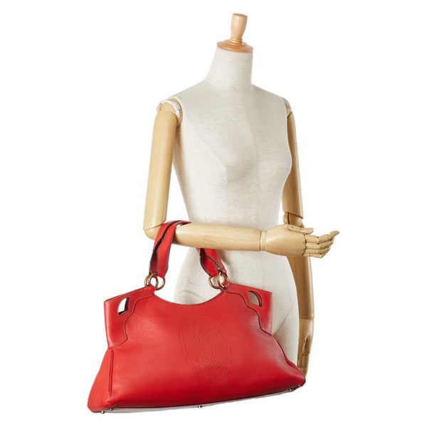 カルティエ マルチェロ パンチングロゴ ハンドバッグ トートバッグ レッド レザー レディース CARTIER 【中古】