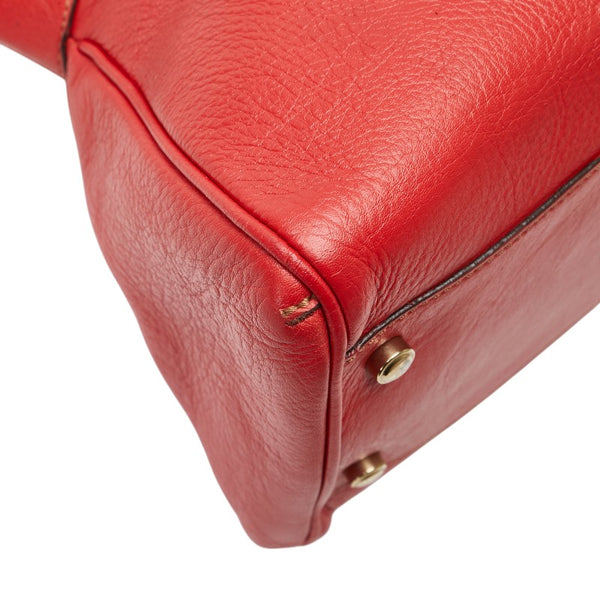 カルティエ マルチェロ パンチングロゴ ハンドバッグ トートバッグ レッド レザー レディース CARTIER 【中古】