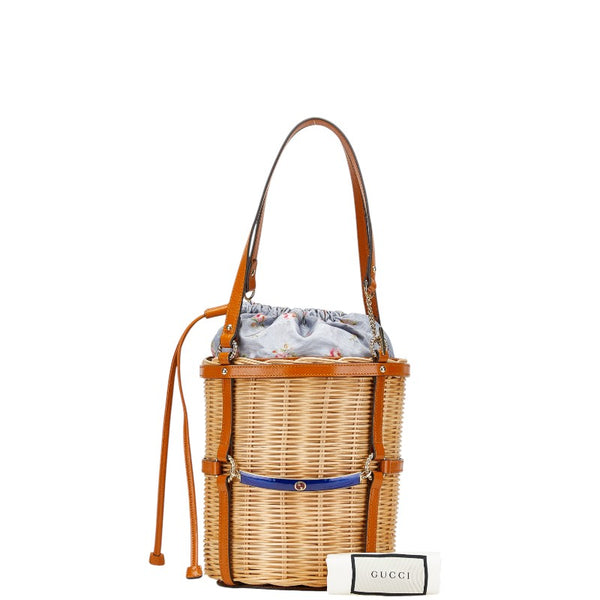 グッチ フラワー 花 かごバッグ ハンドバッグ 524830 ベージュ ブラウン レザー ウィッカー レディース GUCCI 【中古】
