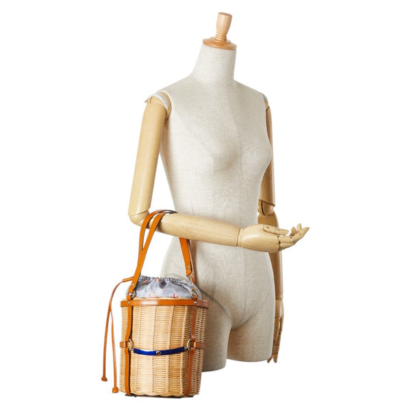 グッチ フラワー 花 かごバッグ ハンドバッグ 524830 ベージュ ブラウン レザー ウィッカー レディース GUCCI 【中古】