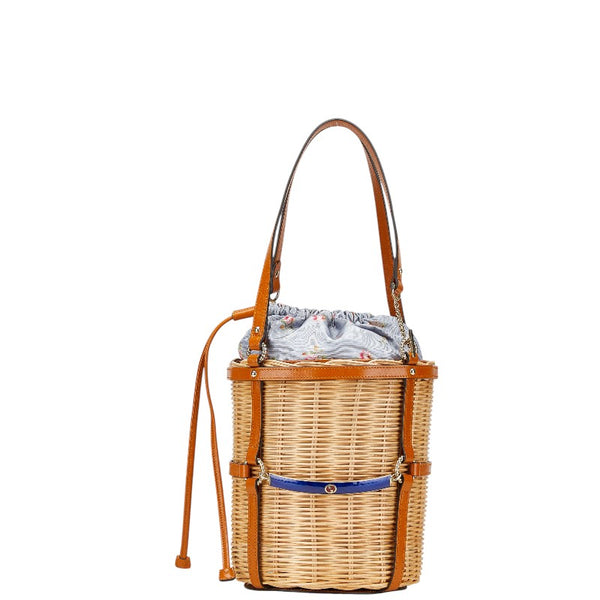 グッチ フラワー 花 かごバッグ ハンドバッグ 524830 ベージュ ブラウン レザー ウィッカー レディース GUCCI 【中古】