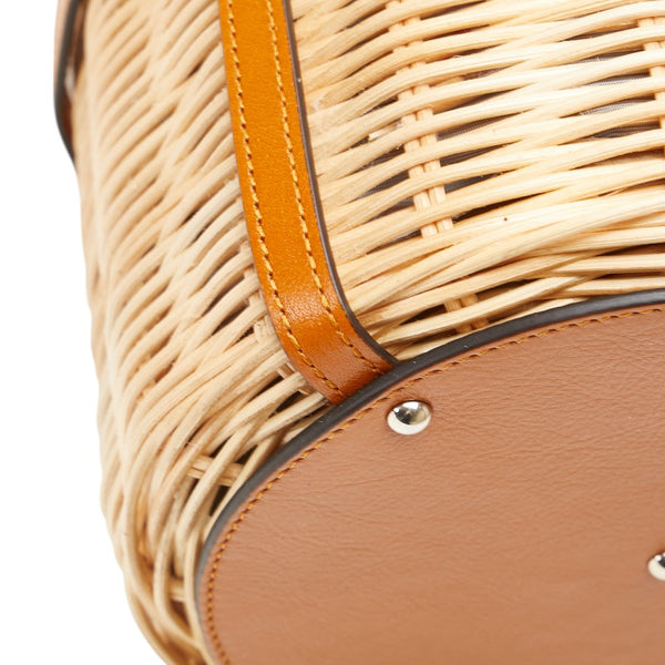 グッチ フラワー 花 かごバッグ ハンドバッグ 524830 ベージュ ブラウン レザー ウィッカー レディース GUCCI 【中古】