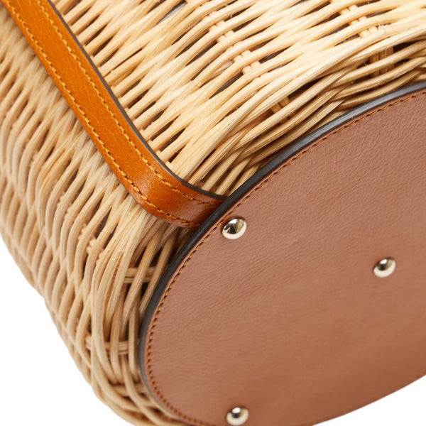 グッチ フラワー 花 かごバッグ ハンドバッグ 524830 ベージュ ブラウン レザー ウィッカー レディース GUCCI 【中古】