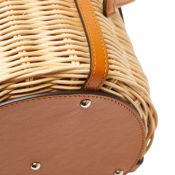 グッチ フラワー 花 かごバッグ ハンドバッグ 524830 ベージュ ブラウン レザー ウィッカー レディース GUCCI 【中古】