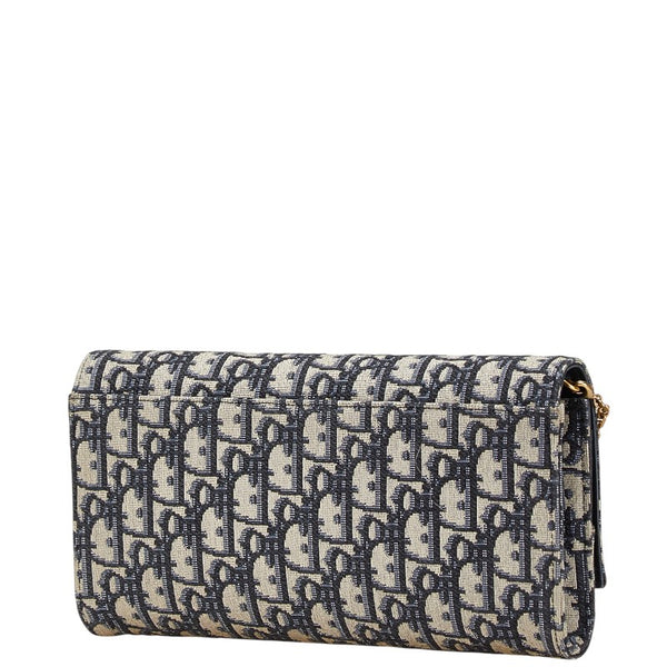 ディオール オブリーク チェーンウォレット ショルダーバッグ ベージュ ネイビー キャンバス レザー レディース Dior 【中古】
