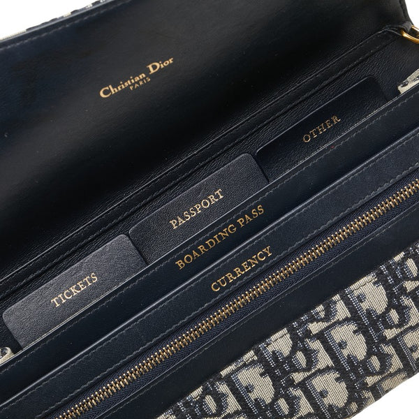 ディオール オブリーク チェーンウォレット ショルダーバッグ ベージュ ネイビー キャンバス レザー レディース Dior 【中古】